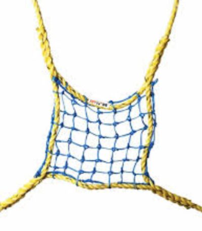 Construction site safety netting installed around scaffolding for fall protection