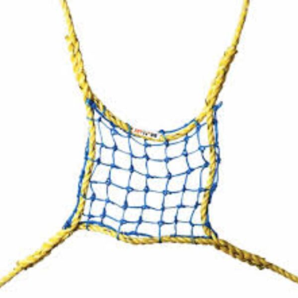 Construction site safety netting installed around scaffolding for fall protection