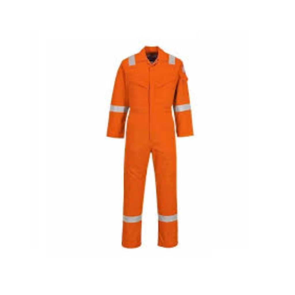 Worker wearing white protective coveralls with hood and gloves in industrial area