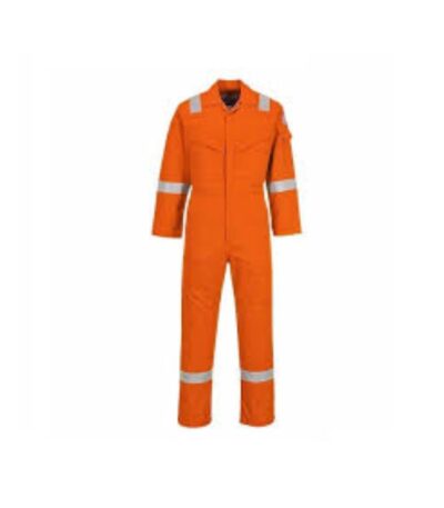 Worker wearing white protective coveralls with hood and gloves in industrial area