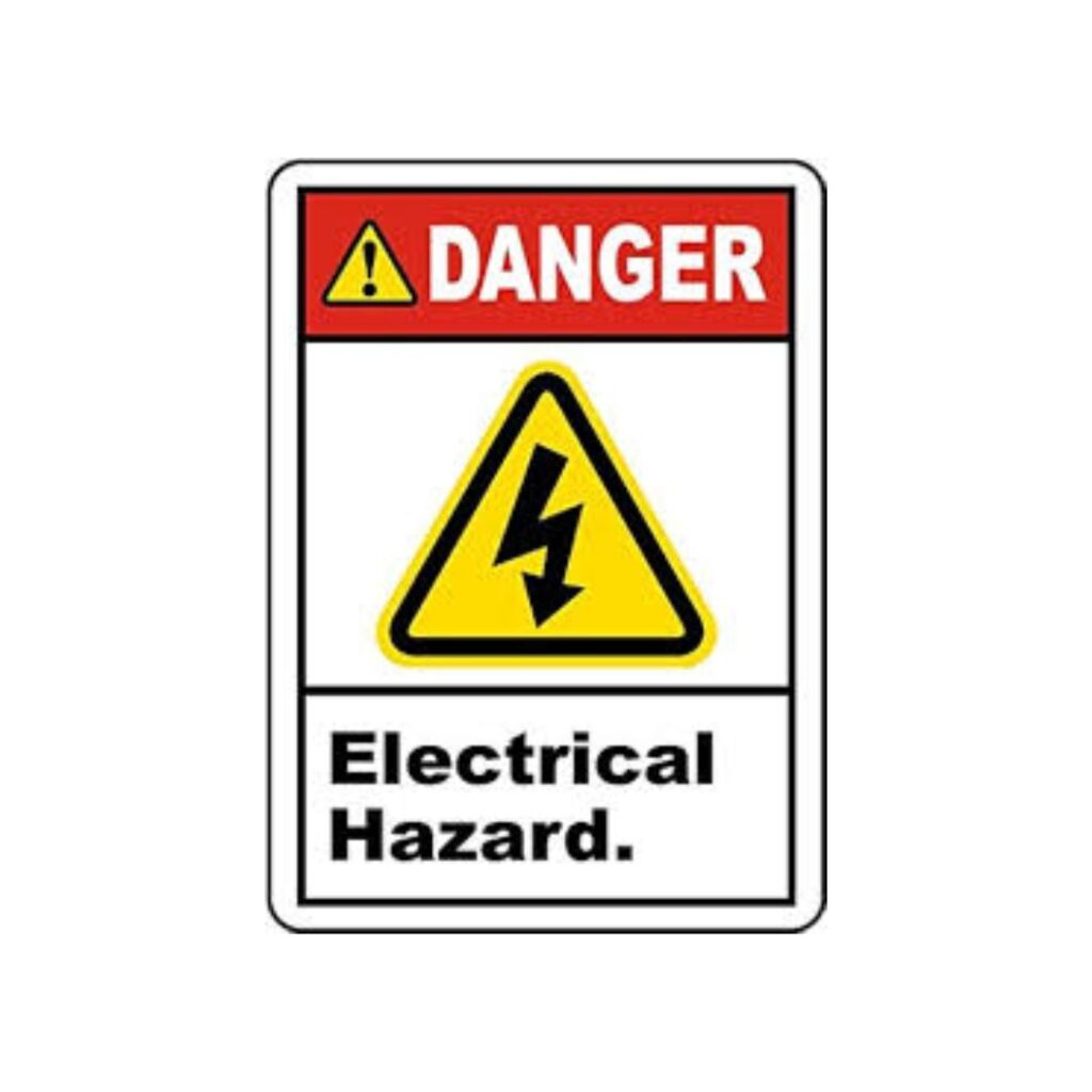 Yellow electrical hazard sign with lightning bolt symbol and danger warning