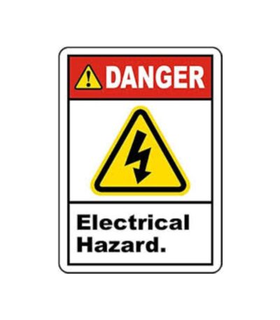 Yellow electrical hazard sign with lightning bolt symbol and danger warning