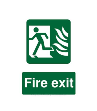 Illuminated fire exit sign with arrow pointing toward emergency exit