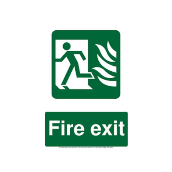 Illuminated fire exit sign with arrow pointing toward emergency exit