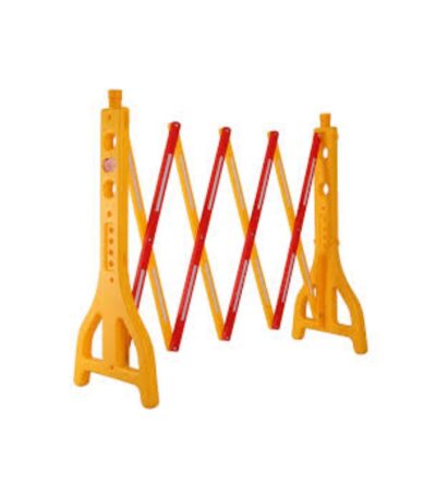Bright yellow safety barricades used at a construction work zone