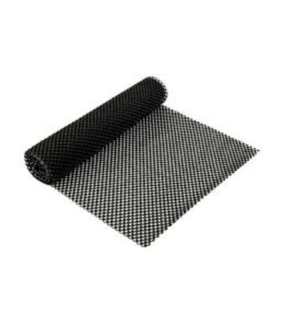 Black anti-slip floor mat with textured surface placed at industrial entryway