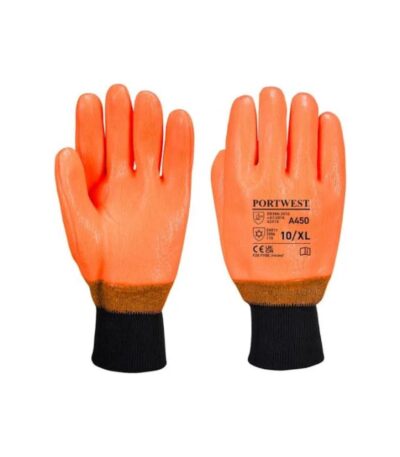 Pair of neon yellow high-visibility gloves with reflective strips for work safety