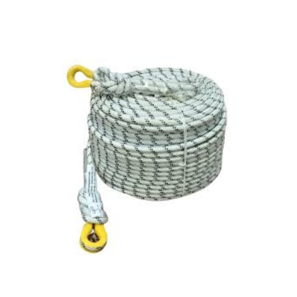 Coiled safety rope with carabiner hook for fall protection and rescue use