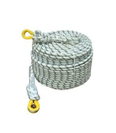 Coiled safety rope with carabiner hook for fall protection and rescue use