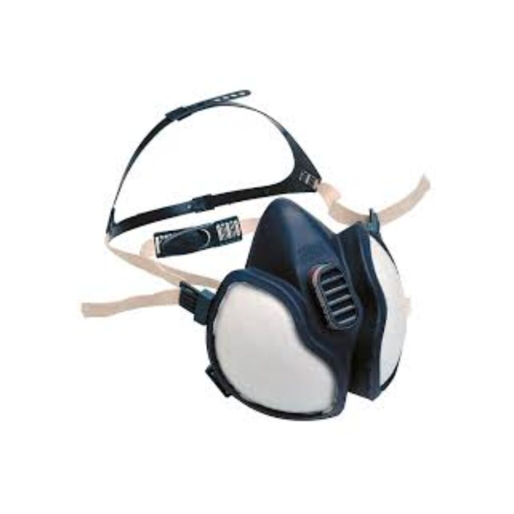 White dust mask with elastic straps and adjustable nose clip for particulate protection